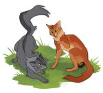  2021 ambiguous_gender brown_body brown_fur digital_media_(artwork) domestic_cat duo felid feline felis feral firestar_(warriors) fur grass graystripe_(warriors) green_eyes grey_body grey_fur jjeniac mammal plant warriors_(cats) yellow_eyes 