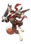  2021 4_fingers 4_toes anthro barefoot blizzard_entertainment canid clothed clothing digital_media_(artwork) digitigrade feet fingers gun hi_res holding_gun holding_object holding_weapon jjeniac male mammal ranged_weapon smile solo toes video_games vulpera warcraft weapon 