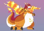  2020 2_horns 3_toes 4_fingers belly big_belly big_breasts biped black_eyelashes breasts claws curvy_figure digital_media_(artwork) dragon fan_character featureless_breasts featureless_crotch feet female feral finger_claws fingers fire flaming_tail flaming_wings gigantamax_charizard gigantamax_pok&eacute;mon gradient_background hair hi_res horn huge_breasts huge_thighs low-angle_view mighty_creation misha_(misha) multicolored_body multicolored_scales nintendo non-mammal_breasts orange_body orange_scales overweight overweight_female overweight_feral pink_eyes pink_hair pok&eacute;mon pok&eacute;mon_(species) purple_background reptile scales scalie semi-anthro shaded side_view simple_background smile smirk solo standing thick_thighs toe_claws toes video_games voluptuous white_body white_scales wide_hips wings yellow_body yellow_scales yellow_sclera 
