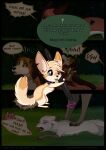  angry bite canid canine canis chibi chipped_ear comic dialogue domestic_dog english_text female fennec feral fox group hi_res keki_(rukifox) male male/female mammal red_fox ruki_(character) rukifox speech_bubble text 