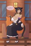  animal_humanoid big_breasts black_hair breasts cat_humanoid chair cleavage clothed clothing curvy_figure dialogue digital_media_(artwork) ear_piercing english_text faunus felid felid_humanoid feline feline_humanoid female fur furniture hair hi_res huge_breasts humanoid kali_belladonna lonely-labs mammal mammal_humanoid mature_female open_mouth piercing rooster_teeth rwby simple_background smile sofa solo speech_bubble text thick_thighs topwear wide_hips window yellow_eyes 