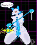  5:6 absurd_res anthro balls breasts deltarune english_text erection felid feline genitals gynomorph hi_res intersex looking_at_viewer mammal nightshadeink93 nipples nude penis rodent solo tasque_manager text undertale_(series) video_games 