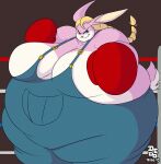  anthro boxing_gloves clothing dedoarts female fighting_ring hair handwear lagomorph leporid mammal obese overalls overweight rabbit solo 