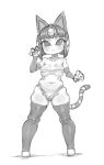  2021 :&lt; absurd_res animal_crossing ankha_(animal_crossing) anthro bandage bob_cut claws clothing collarbone domestic_cat featureless_feet felid feline felis female full-length_portrait greyscale hi_res legwear makinakid mammal markings medium_hair monochrome navel nintendo portrait slightly_chubby solo standing striped_markings striped_tail stripes tail_markings thigh_highs uraeus video_games 