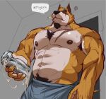  abs after_masturbation annoyed anthro armpit_hair barazoku beard biceps bodily_fluids body_hair broken_sex_toy brown_body brown_fur canid canine canis chest_tuft cigarette cigarette_in_mouth cum cum_drip cum_in_sex_toy cum_on_sex_toy cum_string dialogue dripping english_text eye_scar facial_hair facial_scar fur genital_fluids happy_trail hi_res holding_object holding_penetrable_sex_toy holding_sex_toy inside joelbearb low-angle_view male mammal muscular muscular_anthro muscular_male navel nipples pecs penetrable_sex_toy pubes scar sex_toy smoking solo tan_body tan_fur teeth text towel towel_only tuft wolf 