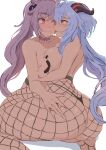  big_butt blue_hair breast_squish breasts breasts_frottage butt butt_grab duo female female/female ganyu_(genshin_impact) genshin_impact hair hand_on_butt hi_res horn horned_humanoid humanoid keqing_(genshin_impact) lesottart not_furry pasties squish video_games 