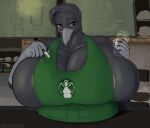  anthro apron apron_only areola areola_slip avian big_breasts bird bistup breasts cleavage clothed clothing container corvid corvus_(genus) crow cup female hi_res holding_cup holding_object huge_breasts hyper hyper_breasts i_mean_breast_milk meme mostly_nude oscine passerine solo tori_cro_(bistup) 