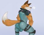  anthro belt biceps big_bulge big_butt breath brown_body brown_fur bulge butt canid canine clothed clothing epic_games fennix_(fortnite) fleshformomo fortnite fox fully_clothed fur furgonomics looking_back male mammal markings muscular muscular_anthro muscular_male orange_body orange_fur pinup pose simple_background smile smirk solo spiked_belt spiked_clothing spiked_shoulderpads spikes tight_clothing video_games whisker_markings white_body white_fur yellow_eyes 