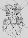  2021 abs absurd_res anthro armor brooklyn_(gargoyles) claws disney gargoyle gargoyles grey_background greyscale gun hair hi_res horn humanoid_pointy_ears male melee_weapon monochrome muscular muscular_anthro muscular_male navel nipples pecs ranged_weapon simple_background smagma solo sword unconvincing_armor weapon wings 