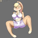  1:1 anthro blush bottomwear camel_toe clothing ecodeluden female hi_res lagomorph leporid lola_bunny looking_at_viewer looney_tunes mammal nipple_outline rabbit shirt shorts simple_background solo spread_legs spreading tank_top topwear warner_brothers 
