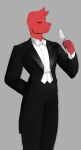  anthro champagne_glass clothing coat demon eyes_closed hi_res horn louis_(sunhuiz) male red_body solo suit sunhuiz tailcoat topwear vest white_bow_tie wing_collar 