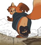  2016 anthro biped canid canine clothing disney dj-rodney feet foot_fetish fox fur gideon_grey group hi_res humanoid_hands macro male mammal orange_body orange_fur outside overalls plant slightly_chubby tree zootopia 