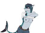  anthro black_body black_tail blue_body blue_hair blue_stripes blue_tail breasts clothing female fish glistening glistening_eyes gradient_hair grey_body grey_hair hair hi_res krahs_tsai looking_at_viewer marine markings multicolored_body nipples pink_eyes rayon_(rkelic) shark sharp_teeth simple_background smile solo striped_body striped_ears striped_markings striped_tail stripes tail_markings teeth two_tone_body undressing white_background white_body white_tail 