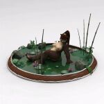  1:1 3d_(artwork) animated anthro bamboo bambookat blizzard_entertainment breasts_apart brown_body brown_fur crown digital_media_(artwork) feet female fur genitals hair lily_pad long_hair mammal navel nipples nude pandaren plant pond ponytail pussy short_playtime sitting slightly_chubby solo tiara ursid video_games warcraft water 