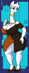  anthro bare_shoulders big_breasts biped breasts choker clothed clothing curvaceous curvy_figure digital_media_(artwork) dress ear_piercing ear_ring eyebrows eyelashes eyewear fan_character female fur glasses haibet hi_res high_heels huge_breasts jewelry legwear looking_at_viewer mammal mature_female mommy_alpaca necklace piercing simple_background smile solo standing thick_thighs voluptuous wide_hips 