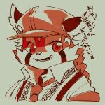  1:1 2021 ailurid anthro biped clothed clothing hat headgear headwear japanese_text kemono lifewonders male mammal mid_skb necktie portrait red_panda shirt simple_background solo teeth text tokyo_afterschool_summoners topwear video_games zhurong_(tas) 