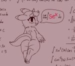  4_fingers anthro big_butt blasticussaturn butt calculus calculus_dragon_(blasticussaturn) dragon eyelashes female fingers horn looking_at_viewer looking_back math monochrome pawpads pink_background raised_leg simple_background solo speech_bubble standing text 
