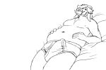  3:2 anthro black_and_white bovid briefs bulge capra_kid caprine clothed clothing erection goat hand_on_stomach horn male mammal monochrome navel nipples overweight simple_background slightly_chubby smile tighty_whities topless underwear white_background white_briefs white_clothing white_underwear 