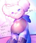  2021 ? ailurid alternate_version_at_source anthro big_breasts breasts clothed clothing dialogue exposed_breasts eyewear fatal_dx female fur glasses halo heart_shaped_fur hi_res huge_breasts looking_at_viewer mammal nipples partially_clothed red_panda smile solo text 
