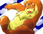  2013 3tsu_zunda 5:4 anthro belly blush bodily_fluids canid canine cute_fangs feet incubus! ink_incuberia kemono male mammal moobs navel nipples overweight overweight_male solo sweat 