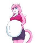  aeris_(vg_cats) alpha_channel anthro belly big_belly blue_eyes clothing domestic_cat felid feline felis female fur mammal markings pink_body pink_fur pregnant randomgirl1265 solo standing vg_cats webcomic white_markings 