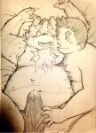  anthro belly canid canine clothed clothing duo erection erection_under_clothing human human_on_anthro humanoid_hands incubus! ink_incuberia interspecies kemono lying male male/male mammal moobs nipples overweight overweight_male unknown_artist 