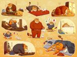  &lt;3 2016 anthro bathing bed bedding blanket bottomwear clothing comic domestic_cat duo eyes_closed felid feline felis feral food fur furniture hi_res humanoid_hands in_a_gamepxv japanese_text kemono male mammal mature_male overweight overweight_male pantherine pants shirt shorts sitting sleeping stretching text tiger topwear towel underwear white_body white_fur 