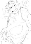  2014 anthro apron blush canid canine clothing humanoid_hands incubus! ink_incuberia japanese_text kemono konbu male mammal monochrome overweight overweight_male simple_background sketch solo text white_background 