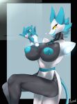  absurd_res anthro areola big_breasts blush breasts clothed clothing deltarune felid feline female hair hi_res huge_breasts machine mammal nipples puffy_areola ranadi robot simple_background smile solo tasque_manager undertale_(series) video_games 