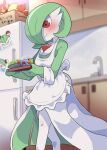  ambiguous_gender appliance apron apron_only blush clothing dagasi detailed_background food fridge gardevoir green_body hi_res holding_object humanoid inside japanese_text kitchen kitchen_appliance mostly_nude nintendo one_eye_obstructed photo pok&eacute;mon pok&eacute;mon_(species) pseudo_hair red_eyes smile solo text translated tray video_games walking white_body 