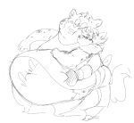  2017 anthro belly belly_grab benjamin_clawhauser big_belly blush bottomwear cheetah clothing disney duo embrace felid feline gideon_grey hug hugging_from_behind male male/male mammal monochrome obese obese_male overweight overweight_male shirt shorts simple_background sketch topwear white_background zeny zenywolf zootopia 