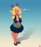  ? absurd_res anthro antlers blonde_hair blue_eyes bottomwear capreoline cervid clothed clothing conditional_dnp deltarune dialogue female fox-pop freckles full-length_portrait gradient_background hair hi_res horn leg_tuft mammal noelle_holiday portrait reindeer shadow simple_background skirt solo speech_bubble tuft undertale_(series) video_games 