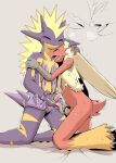  amped_toxtricity anthro bed_sheet bedding blaziken bodily_fluids countershading cum cum_on_partner cumshot duo ejaculation embrace erection feathers fellatio genital_fluids genitals hi_res interspecies male male/male masturbation nintendo nude open_mouth oral orgasm penile penis pok&eacute;mon pok&eacute;mon_(species) purple_body red_body sex simultaneous_orgasms sweat tongue tongue_out toxtricity video_games yamatokuroko965 yellow_body yellow_countershading 