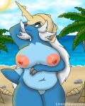  absurd_res anthro anthrofied armor beach big_breasts blue_body blue_skin breast_grab breasts curvy_figure detailed_background digital_media_(artwork) erect_nipples exposed_breasts female genitals hair hand_behind_head hand_on_breast headgear helmet hi_res huge_breasts lizardmane long_hair makeup mature_anthro mature_female nintendo nipples nude outside palm_tree pink_nipples plant pok&eacute;mon pok&eacute;mon_(species) pok&eacute;morph presenting presenting_breasts pussy rose_the_samurott_(lizardmane) samurott sand seaside sky slightly_chubby solo thick_thighs tree video_games water 