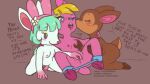  &lt;3 16:9 animal_crossing anthro bodily_fluids bondage_gear bound breast_grab breast_play breasts cervid chelsea_(animal_crossing) dialogue drooling english_text fake_ears fake_rabbit_ears fauna_(animal_crossing) female female/female fuchsia_(animal_crossing) genitals groping_breasts group group_sex hand_on_breast hand_on_neck heart_after_text hooves kissing kneeling leg_spreader legs_tied mammal neck_grab nintendo nude partial_speech_bubble pussy restraints saliva sex small_breasts smile spread_legs spreader_bar spreading tenmathemaiden text text_with_heart threesome tongue tongue_out video_games widescreen 