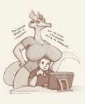  anthro breasts clothing dragon duo female hi_res human looking_at_viewer male mammal monitor neruloth russian_text shirt text topwear translated url wingless_dragon 