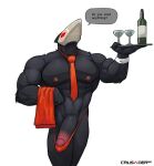  2021 abs anthro avian big_muscles big_penis clothing crusader1080 deltarune english_text erection genitals hi_res huge_penis male muscular muscular_male necktie nipples pecs penis simple_background solo swatchling text thong undertale_(series) underwear vein veiny_penis video_games white_background 