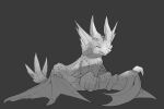  2021 ambiguous_gender capcom claws digital_media_(artwork) dragon eyes_closed feral finger_claws grey_background greyscale hi_res malzeno membrane_(anatomy) membranous_wings monochrome monster_hunter scales scalie simple_background sitting smile solo toe_claws video_games wing_claws wings xezeno 