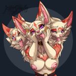  2021 anthro areola breasts canid canine digital_media_(artwork) female hi_res jesterghastly looking_at_viewer mammal nipples open_mouth purple_eyes teeth tongue 