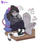  2021 5_toes anthro blush bogo_(artist) clothing eyewear feet female foot_focus glasses hoodie humanoid_feet mammal mouse murid murine rodent sitting soles solo tatiana_(sorcererlance) toes topwear wrinkled_feet 