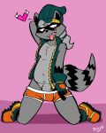  &lt;3 4:5 anthro beanie blush clothed clothing genitals hat headgear headwear hi_res male mammal navel partially_clothed penis penis_base procyonid raccoon showing_penis solo tongue trick_(tricktrashing) tricktrashing underwear 