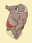  2018 anthro belly black_nose brown_body brown_fur bulge clothing fur humanoid_hands kemono male mammal moobs navel nipples overweight overweight_male simple_background solo totemoii_029 underwear ursid 