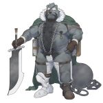  1:1 2021 anthro belly black_nose clothing eye_patch eyewear hi_res humanoid_hands kemono male mammal moobs nipples osansyoup overweight overweight_male simple_background solo underwear ursid weapon white_background 