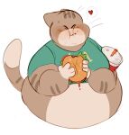  &lt;3 2017 anthro belly biped burger clothing domestic_cat eating eyes_closed felid feline felis food mammal obese overweight shirt simple_background solo sugarcave topwear white_background 
