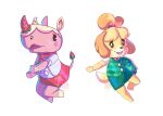  animal_crossing anthro blush blush_stickers canid canine canis clothing domestic_dog duo female fingers food fruit hi_res hooved_fingers hooves isabelle_(animal_crossing) mammal merengue_(animal_crossing) nintendo plant rhinocerotoid shih_tzu strawberry subliminalpeacock toy_dog uniform video_games 