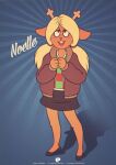  anthro artist_name blonde_hair bottomwear capreoline cervid character_name checkered_clothing checkered_topwear clothed clothing conditional_dnp deltarune female fox-pop freckles full-length_portrait hair hi_res mammal noelle_holiday pattern_clothing pattern_topwear portrait reindeer skirt solo topwear undertale_(series) video_games 