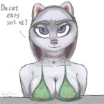  1:1 anthro big_breasts bra breast_rest breasts carrot cat_ear choker clothing collarbone disney ears_back english_text fake_ears female food green_bra green_clothing green_underwear grey_body grey_breasts hardenonn heart_choker hi_res jewelry judy_hopps lagomorph leporid looking_at_viewer mammal necklace patterned_clothing pink_choker pink_inner_ear pink_jewelry pink_necklace pink_nose pivoted_ears plant purple_eyes questioning_look rabbit side_boob simple_background solo tagme text underwear vegetable white_background zootopia 