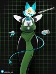  3:4 anthro apron apron_only big_breasts big_ears blue_eyes breasts cleavage clothed clothing container cup deltarune digital_media_(artwork) electricity felid feline female green_apron green_clothing hi_res holding_cup holding_object holding_pen i_mean_breast_milk machine mammal meme mostly_nude motley_ad pen robot shaded side_boob simple_background solo starbucks tasque_manager text tobyfox undertale_(series) uniform video_games waiter white_body wide_hips yellow_eyes 