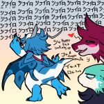  1:1 anthro blitzdrachin blue_eyes blue_hair blush concern conditional_dnp dragon english_text eyes_closed hair horn kemono lamneus nervous raising_leg sifyro text wings zephyr_the_praimortis 