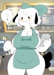  :3 ? accessory anthro apron apron_bow apron_only big_breasts black_ears black_tail blue_clothing blush blush_stickers bone breasts canid canine canis cleavage clothed clothing container cup curvy_figure digital_media_(artwork) domestic_dog dot_eyes dot_nose eyelashes female green_apron hair_accessory hair_bow hair_ribbon hi_res huge_breasts i_mean_breast_milk logo looking_aside mammal marker meme mostly_nude navel puppychan puppychan48 ribbons side_boob slightly_chubby solo speech_bubble starbucks thick_thighs tight_clothing voluptuous white_body wide_hips 
